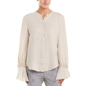 XCVI Women's Long Bell Sleeve Button Down 100% Linen Top Size M
